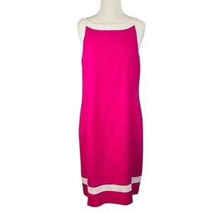 LENNIE NEW YORK HOT PINK AND WHITE SLEEVELESS SHIFT LINEN DRESS WOMEN'S SIZE‎ 14